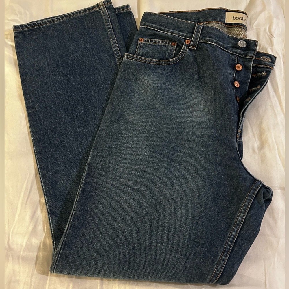 VINTAGE GAP Dark Blue Boot Cut Button Fly Jeans 100% Cotton size 14 Y2K Pristine